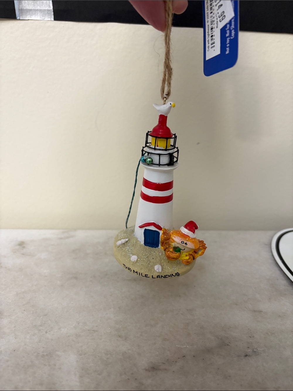 Coastal Lighthouse Holiday Ornament with Red Stripes